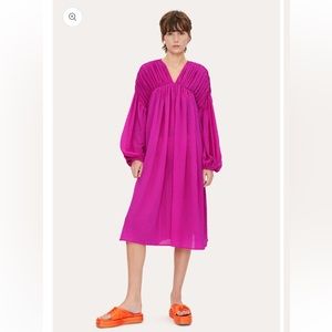 Stine Goya Anais Textured Magenta Pink 3/4 Length Sleeve Midi Dress XS